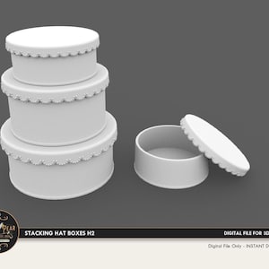 1:12  Hat Stacking Boxes H2 Dollhouse Miniature - 3D STL PRINT file Instant Download