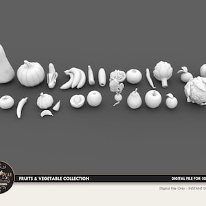 1:12 Obst & Gemüse Sammlung Lebensmittel, Küche, Puppenhaus Miniatur - 3D STL PRINT Datei Sofort Download