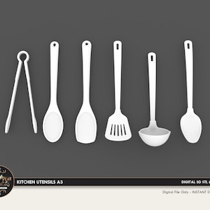 1:12 Kitchen Utensils A3 Dollhouse Miniature - 3D STL PRINT file Instant Download