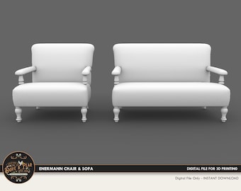 Casa de muñecas en miniatura con silla y sofá Endermann a escala 1:12 - Archivo de impresión 3D STL Descarga instantánea