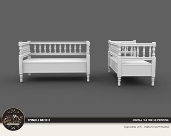 1:12 Spindle Bench outdoor furniture Dollhouse Miniature - 3D STL PRINT file Instant Download