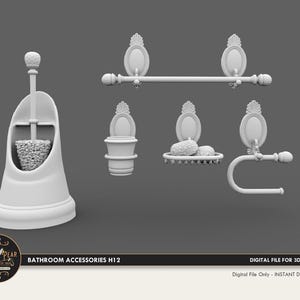1:12 Bathroom Accessories H12 towel rack, toilet, soap, Dollhouse Miniature - 3D STL PRINT file Instant Download