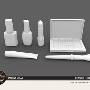 1:12 Makeup Set A4 Lippenstift, Nagellack, Pinsel, Puppenhaus-Miniatur - 3D STL PRINT Datei Sofort Download
