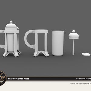 1:12 French Coffee Press Dollhouse Miniature - 3D STL PRINT file Instant Download