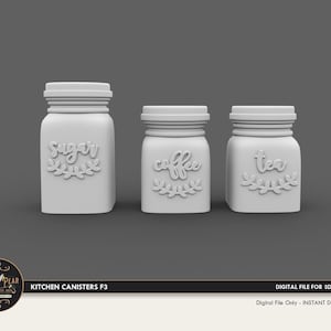Poppenhuis miniatuur keukenbussen: suiker, koffie, thee - 3D-print STL-bestand (directe download)