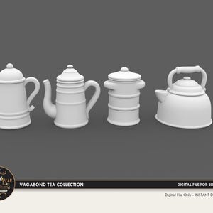 1:12 Vagabond Tea Set  Dollhouse Miniature - 3D STL PRINT file Instant Download