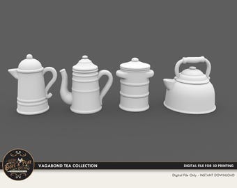 1:12 Vagabond Tea Set  Dollhouse Miniature - 3D STL PRINT file Instant Download