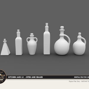 1:12 Kitchen Jars Assortment L2 Dollhouse Miniature - 3D STL PRINT file Instant Download