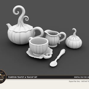 1:12 Pumpkin Tea Set teacup, saucer, teapot, spoon Dollhouse Miniature - 3D STL PRINT file Instant Download