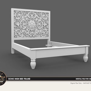 1:12 Boho High Bed Frame bedroom furniture  Dollhouse Miniature - 3D STL PRINT file Instant Download