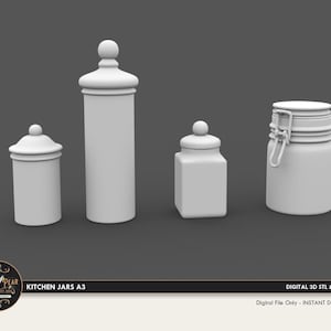1:12 Kitchen Jars A3 Dollhouse Miniature - 3D STL PRINT file Instant Download