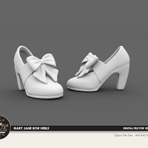 1:12 Bow Mary Jane Heels Dollhouse Miniature - 3D STL PRINT file Instant Download
