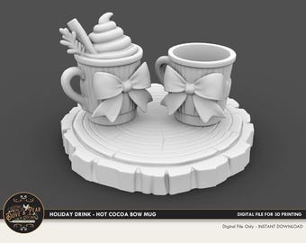 Dollhouse Miniature Christmas Cocoa Mugs & Log Platter - 3D Print STL File