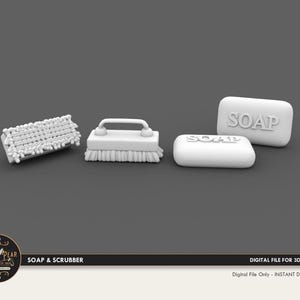 1:12 Soap & Scrubber bathroom, vanity Dollhouse Miniature - 3D STL PRINT file Instant Download