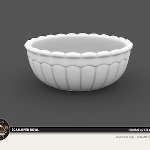 1:12 Scallopd kitchen bowl Dollhouse Miniature - 3D STL PRINT file Instant Download