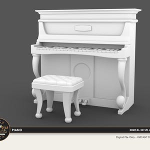 1:12 Piano with Bench  Dollhouse Miniature - 3D STL PRINT file Instant Download