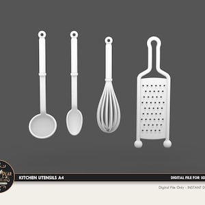 1:12 Kitchen Utensils A4 Dollhouse Miniature - 3D STL PRINT file Instant Download