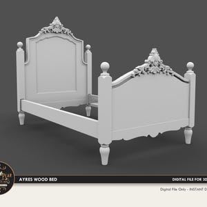Ayres Wood Bed bed frame bedroom furniture Dollhouse Miniature - 3D STL PRINT file Instant Download