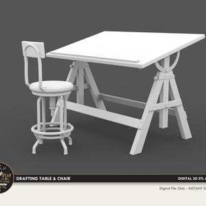 1:12 Zeichentisch & Stuhl Puppenhaus Miniatur - 3D STL PRINT Datei Sofort Download