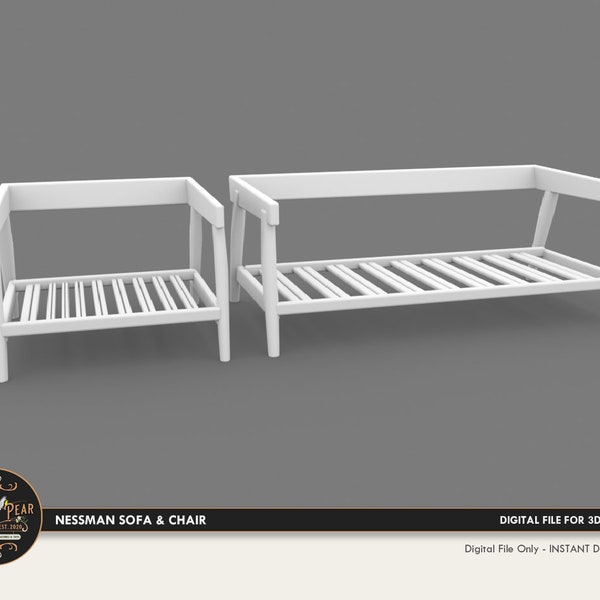 1:12 Nessman Sofa & Chair Set Dollhouse Miniature - 3D STL PRINT file Instant Download