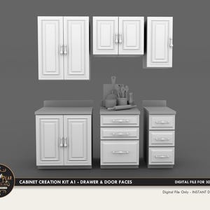 1:12 Cabinet Creation Kit A1 Doors drawers and handles for cabinets  Dollhouse Miniature - 3D STL PRINT file Instant Download