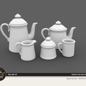 1:12 Tee-Set F7 Teekanne Teetasse Set Puppenhaus Miniatur - 3D STL PRINT Datei Instant Download