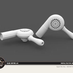 Secador de pelo en miniatura para casa de muñecas A3 a escala 1:12 - Archivo de impresión 3D STL Descarga instantánea