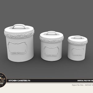 1:12 Kitchen Canisters F4 jars flour sugar Dollhouse Miniature - 3D STL PRINT file Instant Download