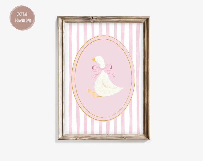 Cute Goose Poster Light Pink Stripe Nursery Decor Vintage Aesthetic ...