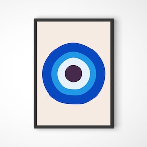 Evil Eye Wall Art Print Nazar Art Gift for Protection, Mati Evil Eye Poster, Turkish, Greek Spiritual Minimalist Digital Print