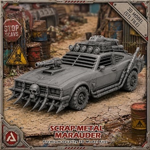 Post Apocalyptic Armored Car STL, Wasteland Battle Vehicle 3D Print File, Raider Car Miniature, 28mm 32mm Tabletop Wargame Terrain