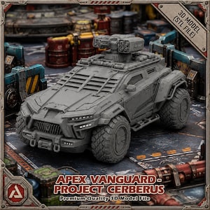 Arquivo STL para impressão 3D de veículo blindado futurista, veículo de transporte de pessoal de ficção científica, carro para jogos de guerra pós-apocalípticos, caminhão de combate cyberpunk, veículo em miniatura para jogos de mesa.