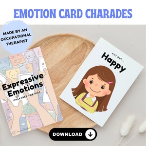 CARTAS DE CHARADA DE EMOCIONES para niños / descarga digital / laminado y reutilización / sentimientos / expresión facial, lenguaje corporal / socioemocional