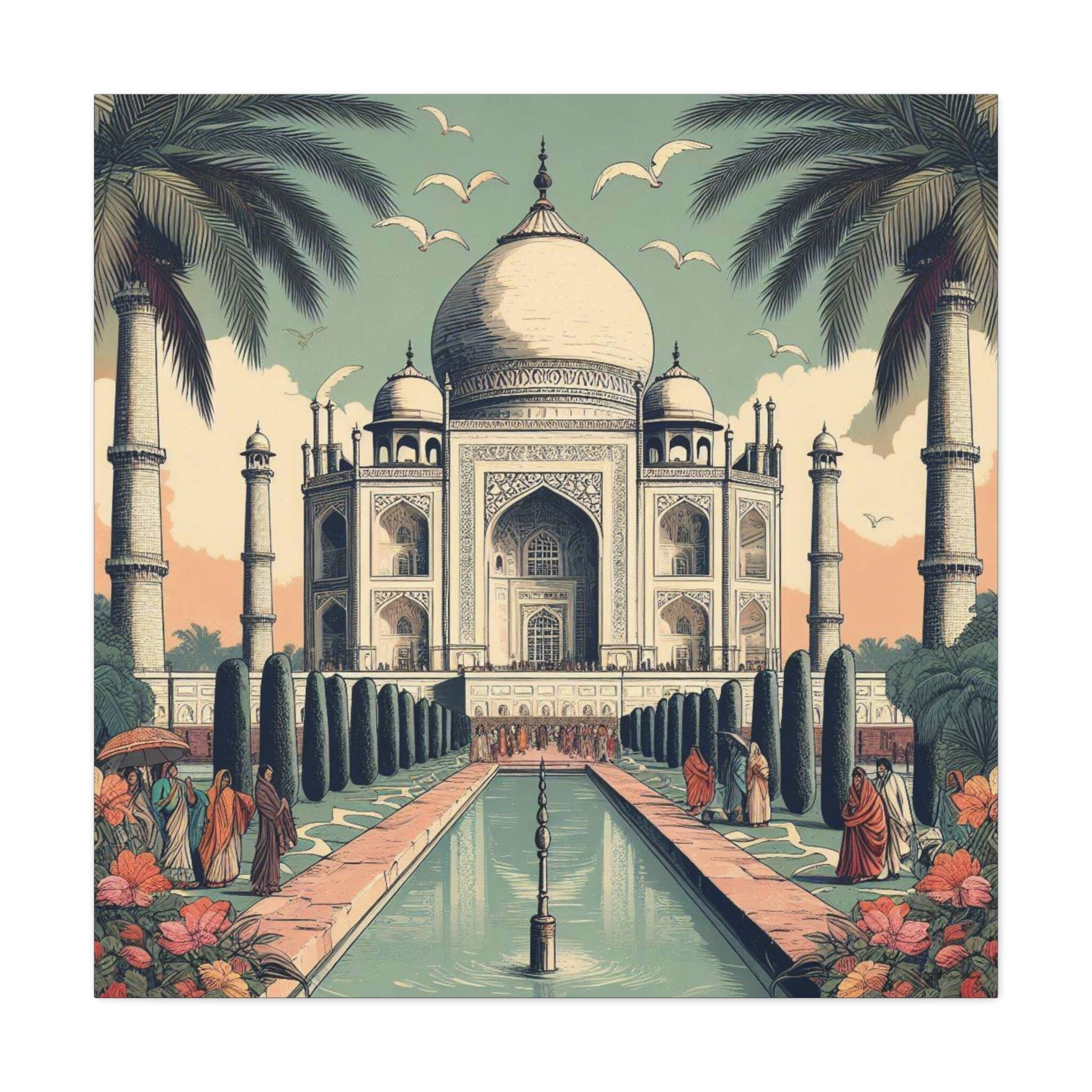 Enchanting Taj Mahal: Ai-infused Sketch Matte Canvas, Stretched, 1.25 