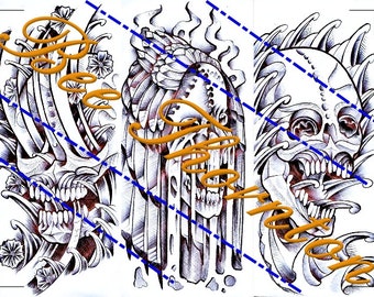 Skull Tattoo Flash Sheet 1 Prison Art