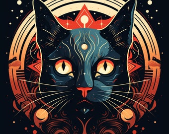 Art Déco Black Cat Poster Pack Téléchargement numérique!