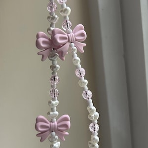 Pink Bow Beaded Phone Charm Strap: Coquette Car Accessory
