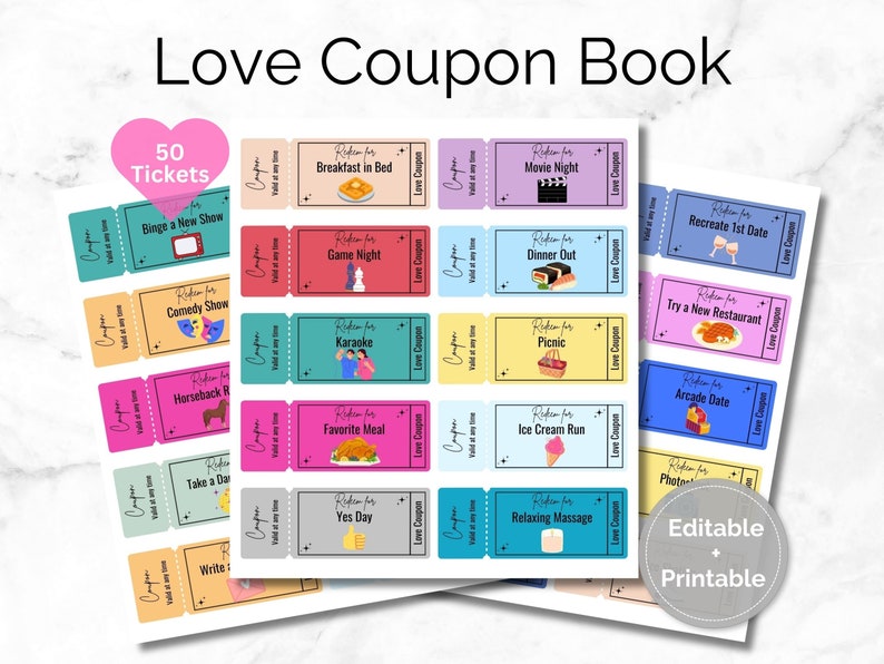 Printable Love Coupon Book for Him/her, Date Ideas, Editable Canva Digital Template, Romantic ...