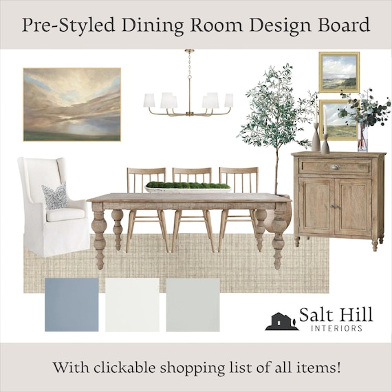 Pre-Styled Dining Room Design Board: Online Interior Design (Instant Download)