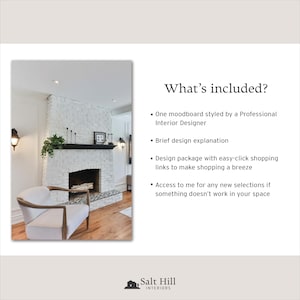 Salt Hill Interiors designer styled kitchen moodboard listing includes a professionally curated design board, design explanation, and shopping list with clickable links.