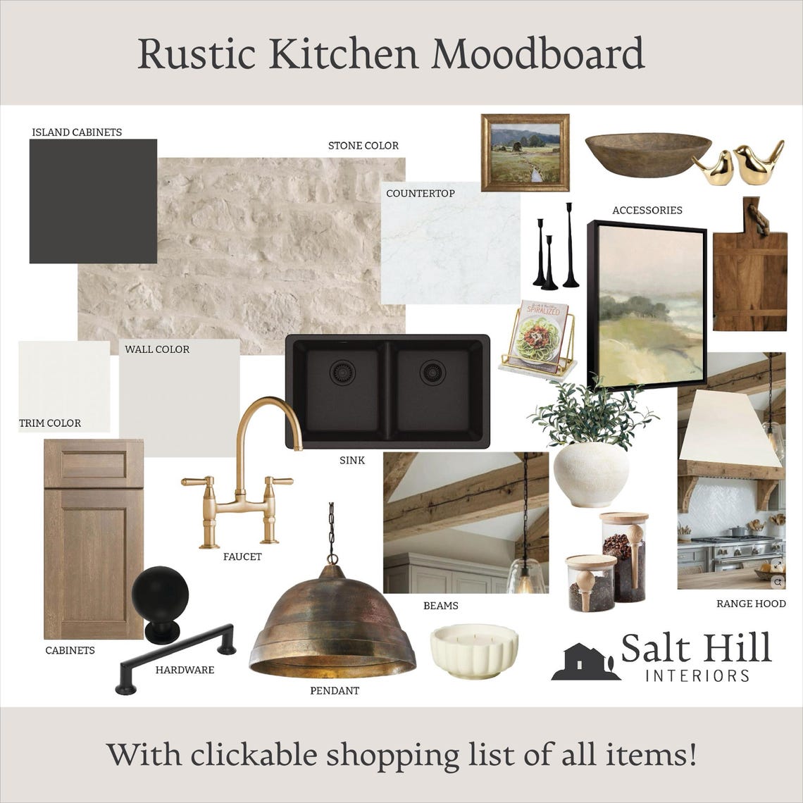 Rustic Kitchen Design Moodboard: Online Interior Design (instant ...
