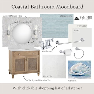 Panel de inspiración/Baño costero/Diseño de interiores online/Diseño digital/Diseño de baños/Diseñador virtual/Descarga instantánea/Ayuda de diseño/Decoración del hogar