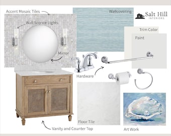 Coastal Bathroom Moodboard|Online Interior Design|E-design|Bathroom Home Design|Virtual Designer|Instant Download|Design Help|Home Decor