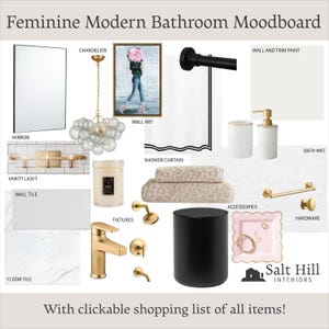 Moodboard|Interior Design|Bathroom Design|Interior Design Services|Design Help|E-design|Instant Download|Neutral White and Black Modern Bath
