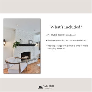 Our Salt Hill Interiors pre-styled laundry room listing includes a professionally curated design board, design explanation, and shopping list with clickable links.