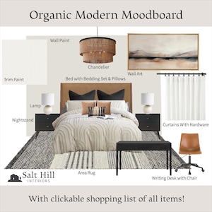 Moodboard de dormitorio orgánico moderno/Diseño de interiores en línea/Diseño electrónico/Diseño de baños para el hogar/Diseñador virtual/Descarga instantánea/Decoración del hogar