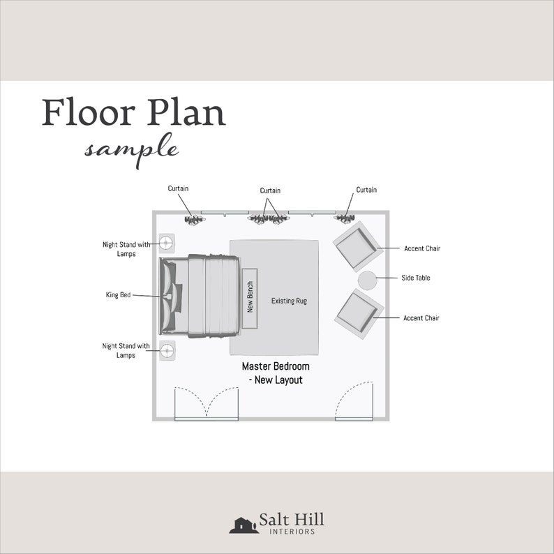 This is a sample floor plan of our room layouts included in our design advice package from Salt Hill Interiors on Etsy.