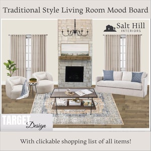 Moodboard|Interior Design|Living Room Design|Interior Design Services|Design Help|E-design|Instant Download|Traditional Style|Target Decor