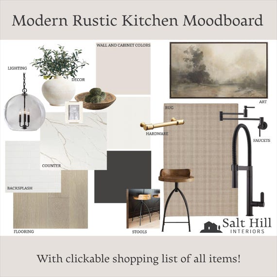 Moodboard|Interior Design|Kitchen Design|Interior Design Services|Design Help|E-design|Instant Download|Modern Rustic Kitchen Moodboard