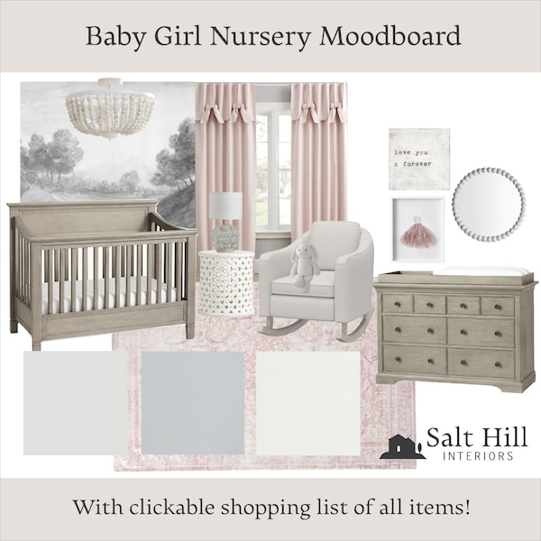 Moodboard|Interior Design|Baby Girl Nursery|Interior Design Services|Design Help|E-design|Instant Download|Nursery Design